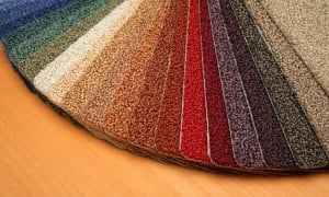 Samples of carpet coverings in shop